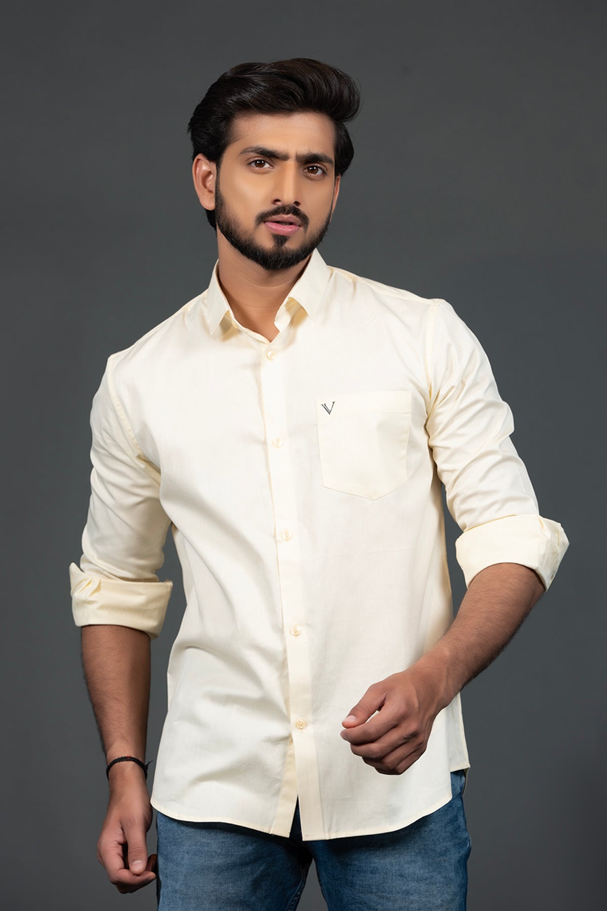 Vooz Casual Cotton Shirt for Men, Cream
