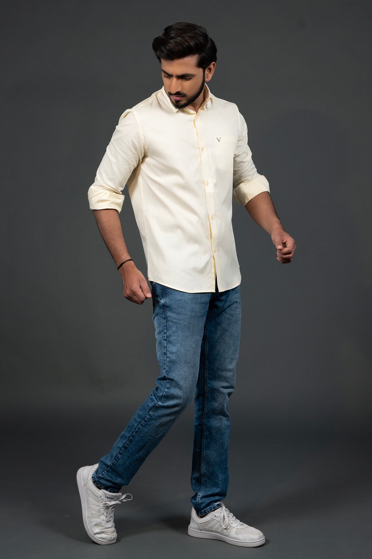 Vooz Casual Cotton Shirt for Men, Cream