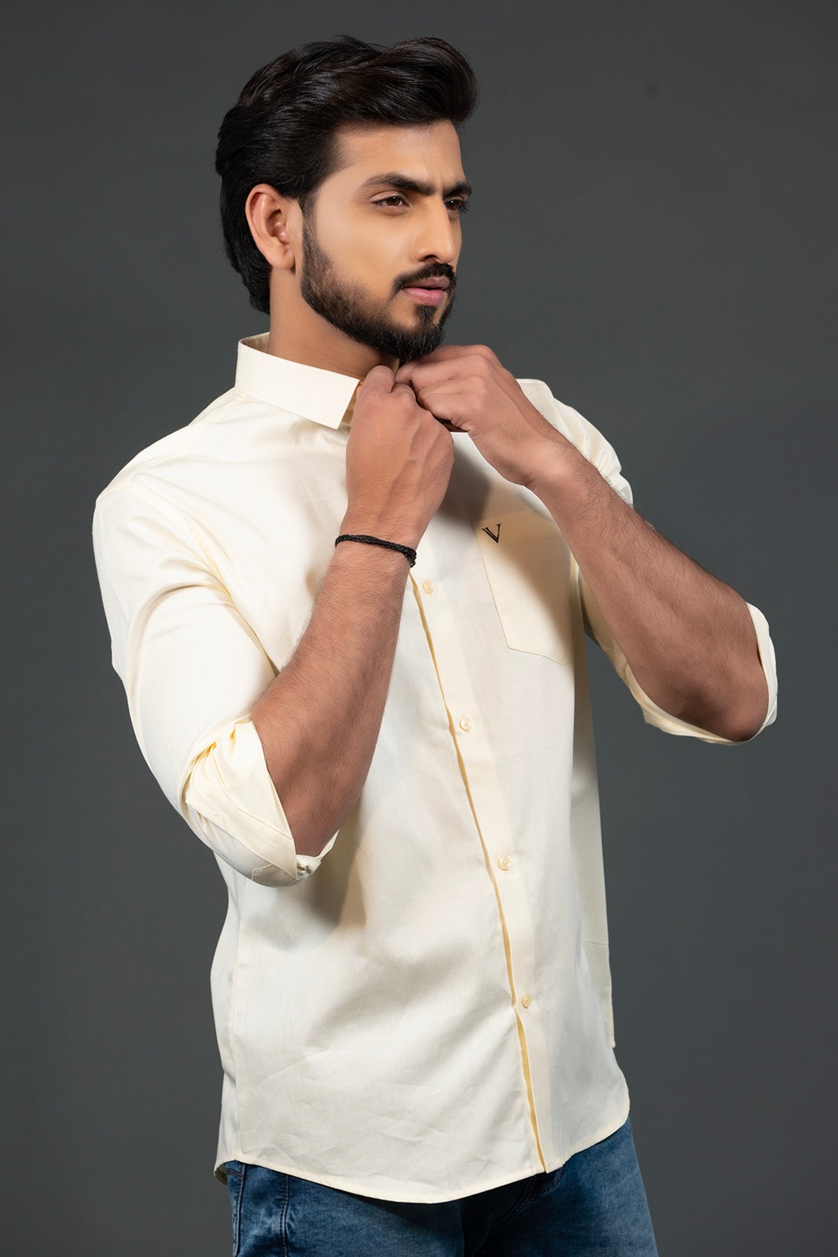 Vooz Casual Cotton Shirt for Men, Cream