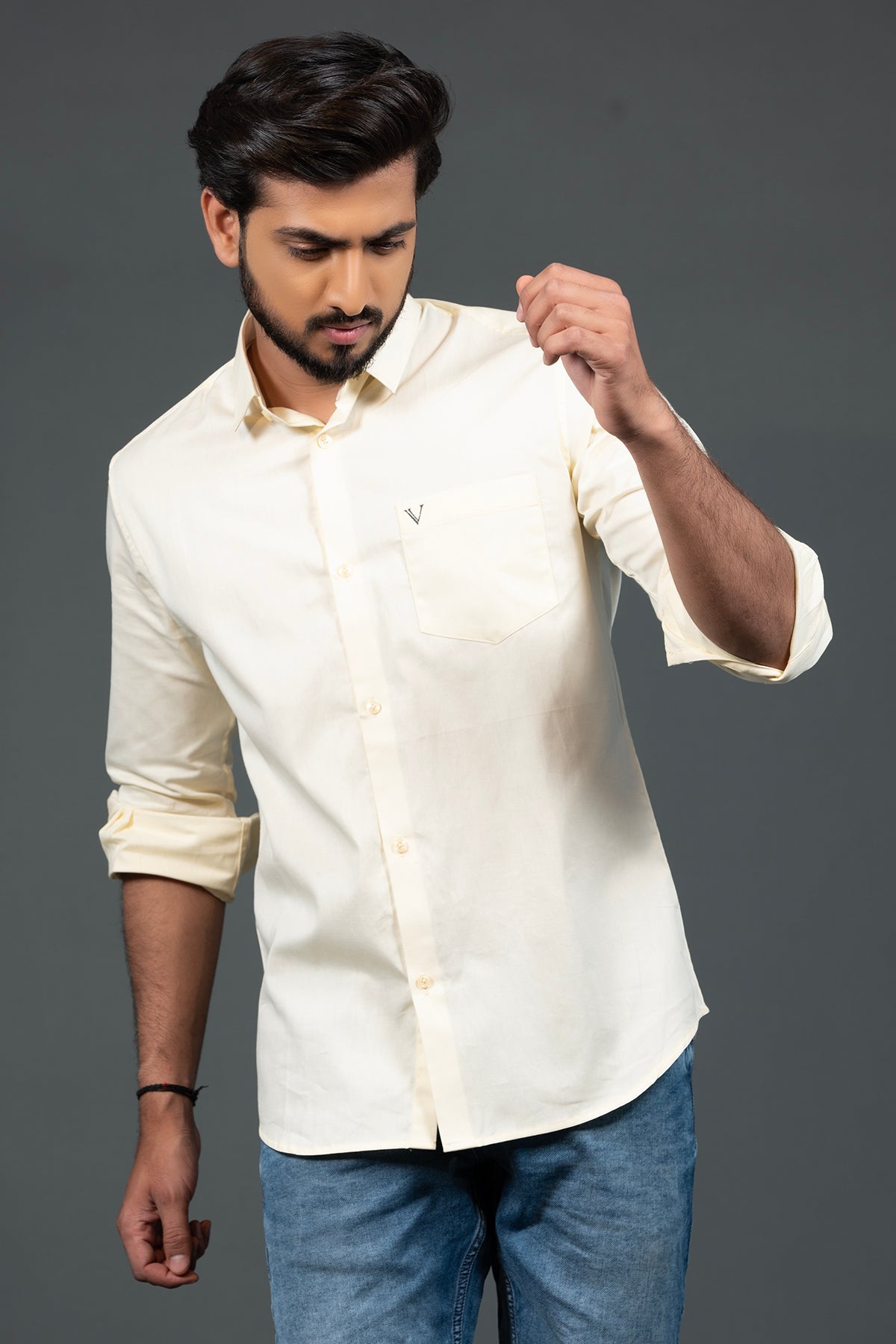Vooz Casual Cotton Shirt for Men, Cream